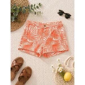 VINTAGE Gap Women's Khakis Palm Leaf Sunkissed Shorts Orange White Size 8